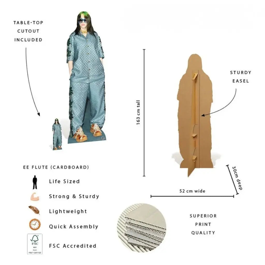 Billie Eilish cardboard photo prop for birthday and music parties