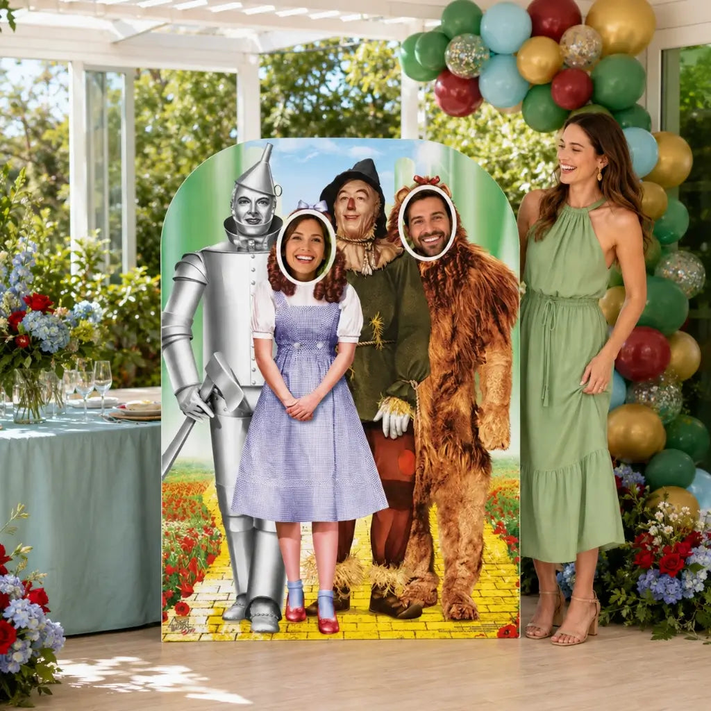 Wizard of Oz cardboard photo booth prop with two face holes