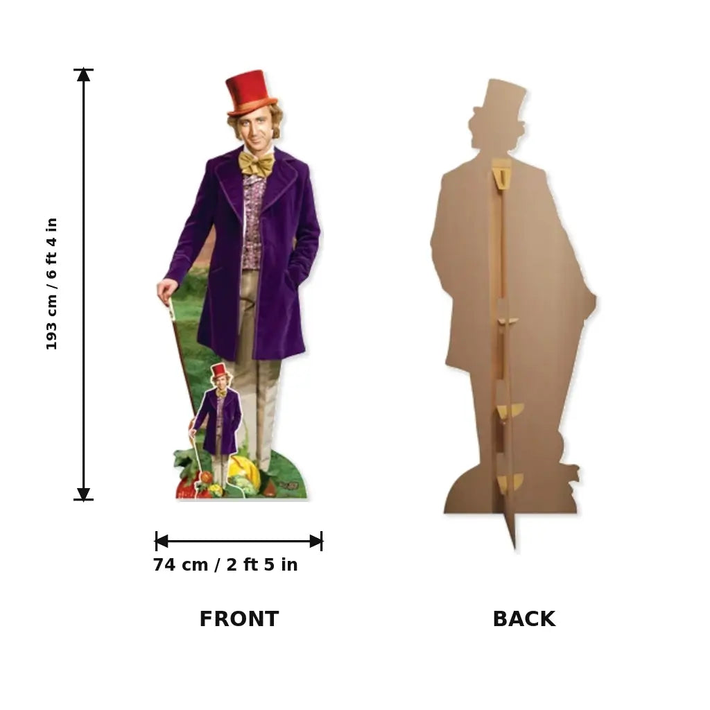 Willy Wonka cardboard cutout for Chocolate Factory parties dimensions