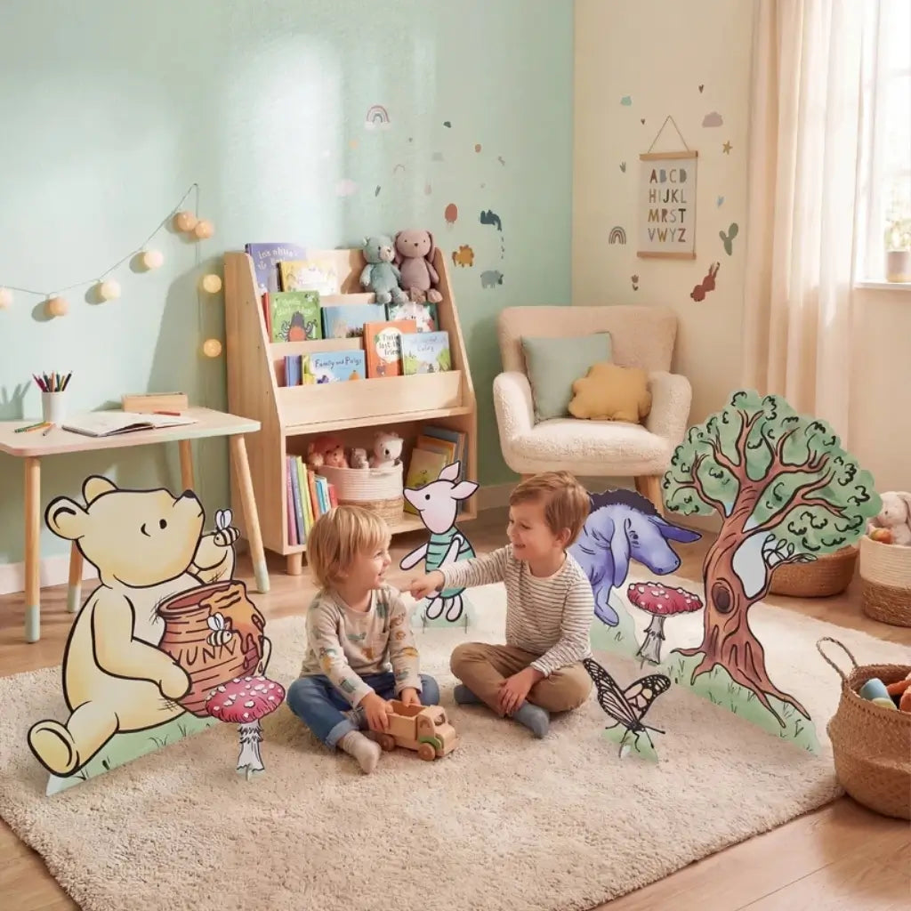 Winnie the Pooh tabletop cardboard decorations with woodland pieces