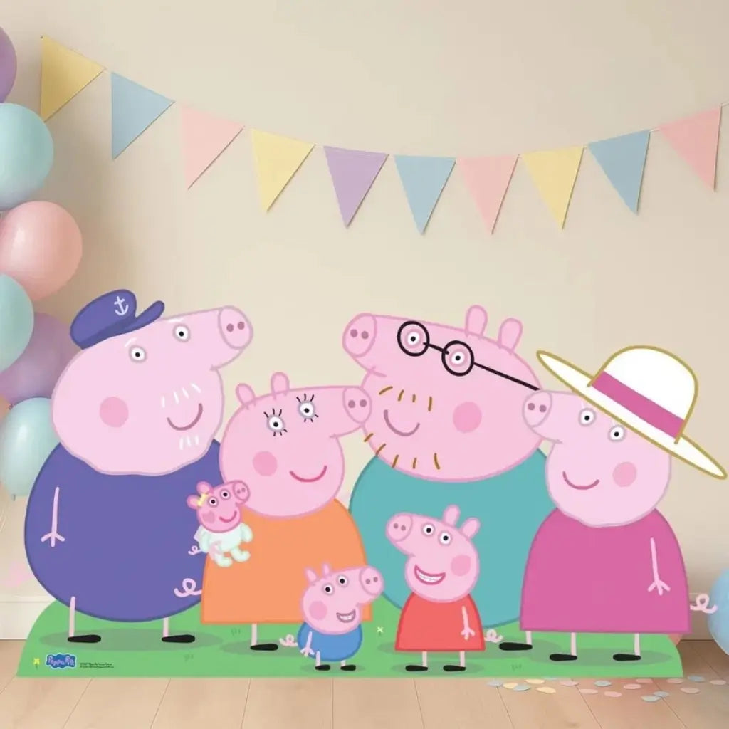 Peppa Pig family group cardboard photo prop for themed parties