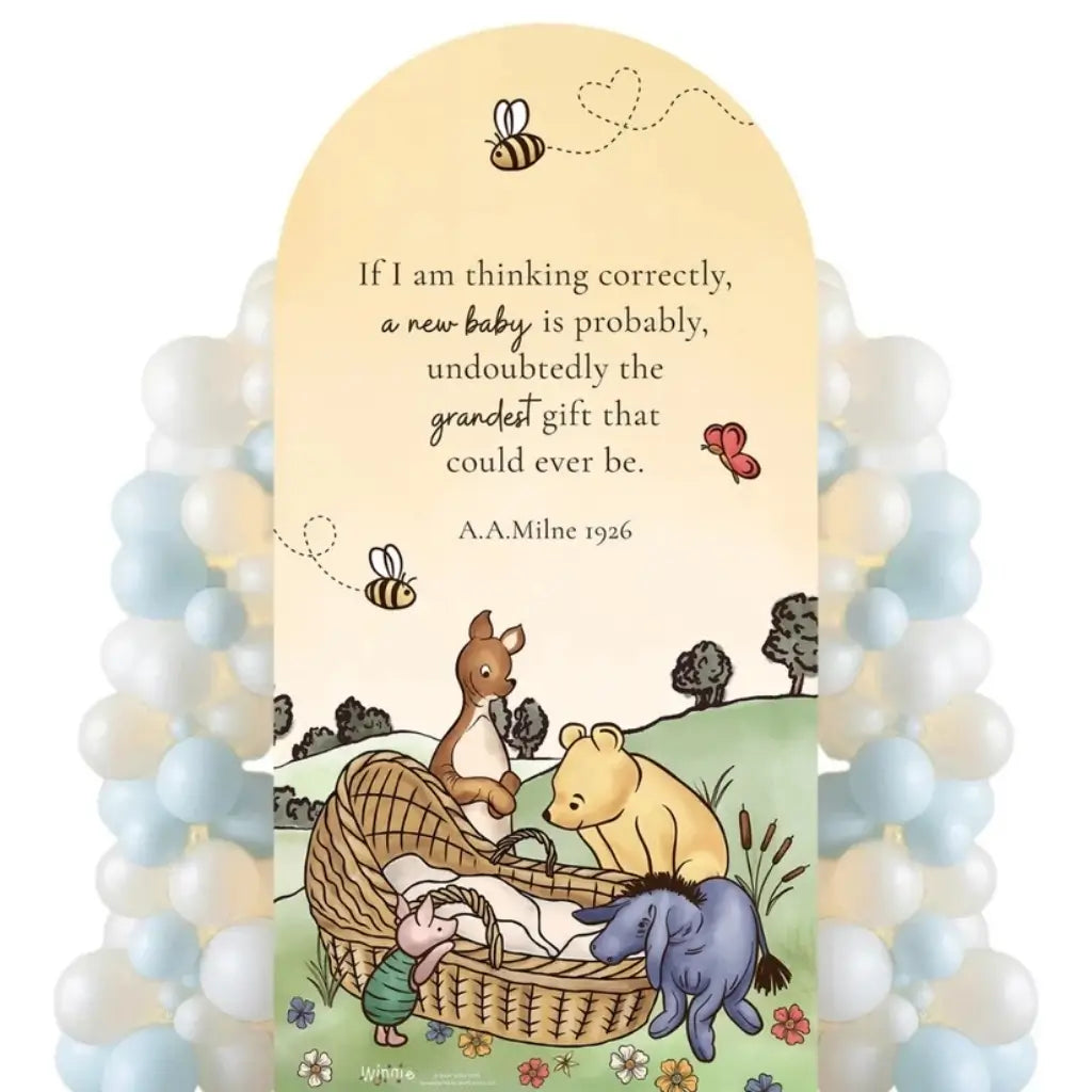 Hundred Acre Wood neutral baby shower cardboard party backdrop