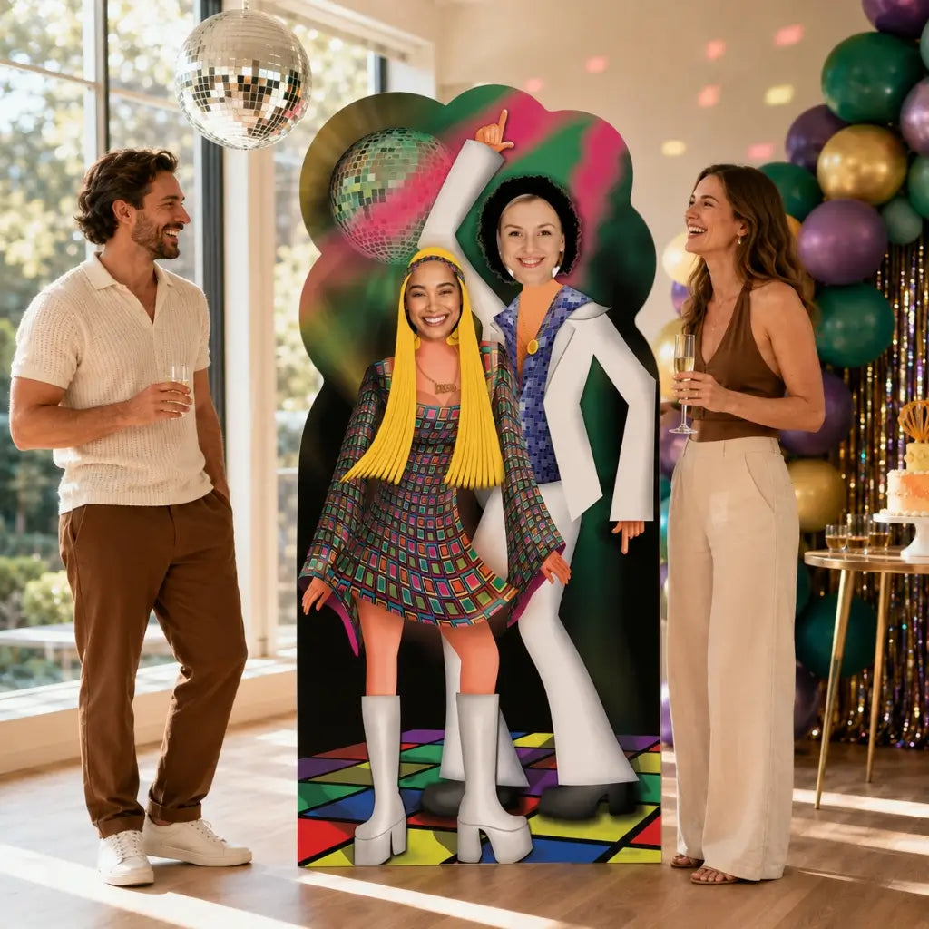 70s Disco Couple stand-in cardboard cutout 190cm