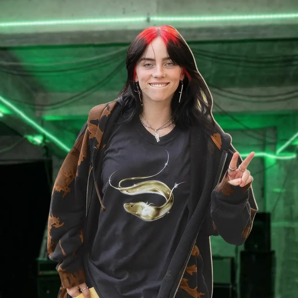 Billie Eilish peace sign cardboard cutout with mini tabletop cutout