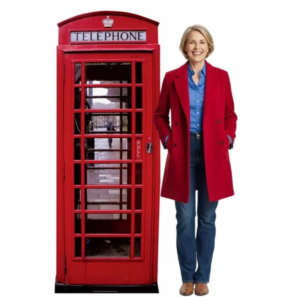 Red London phone box cardboard cutout for British themed parties