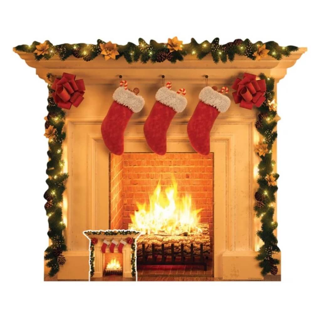 Festive Christmas fireplace cardboard cutout 101cm