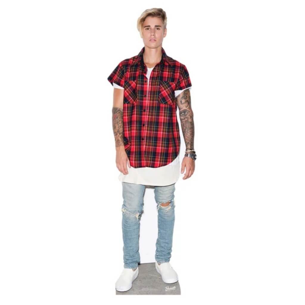 Justin Bieber black and red shirt lifesize cardboard cutout