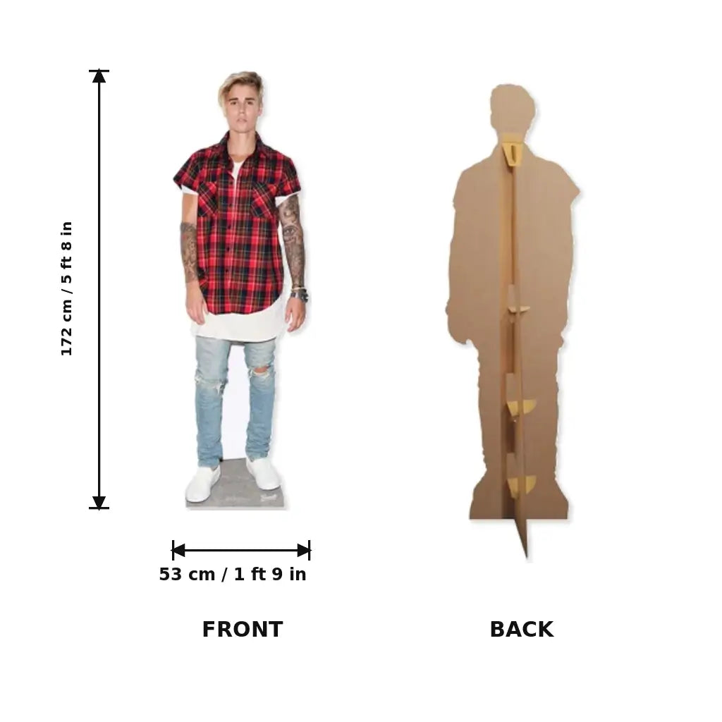Justin Bieber black and red shirt lifesize cardboard cutout