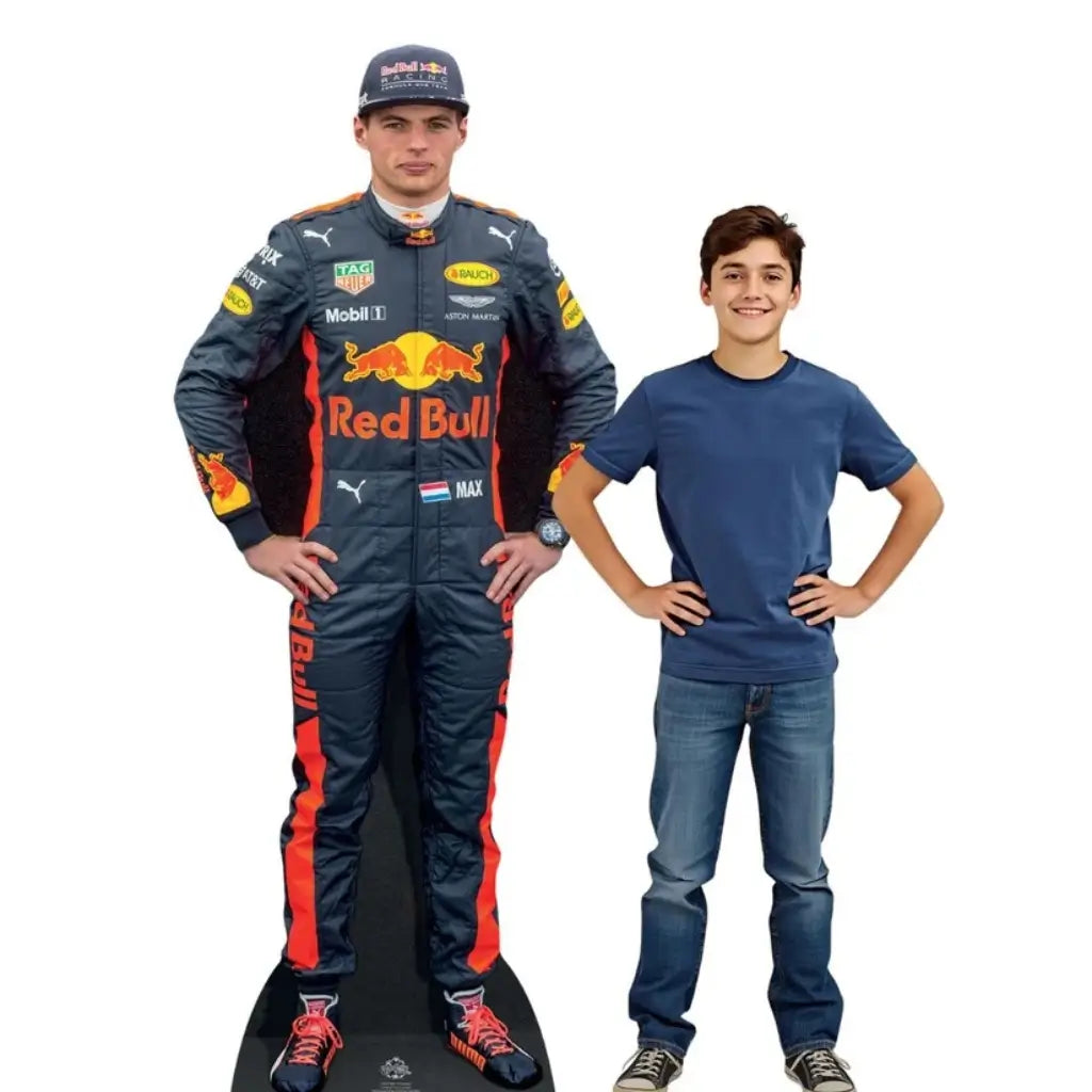 Max Verstappen F1 cardboard photo prop for Grand Prix watch parties