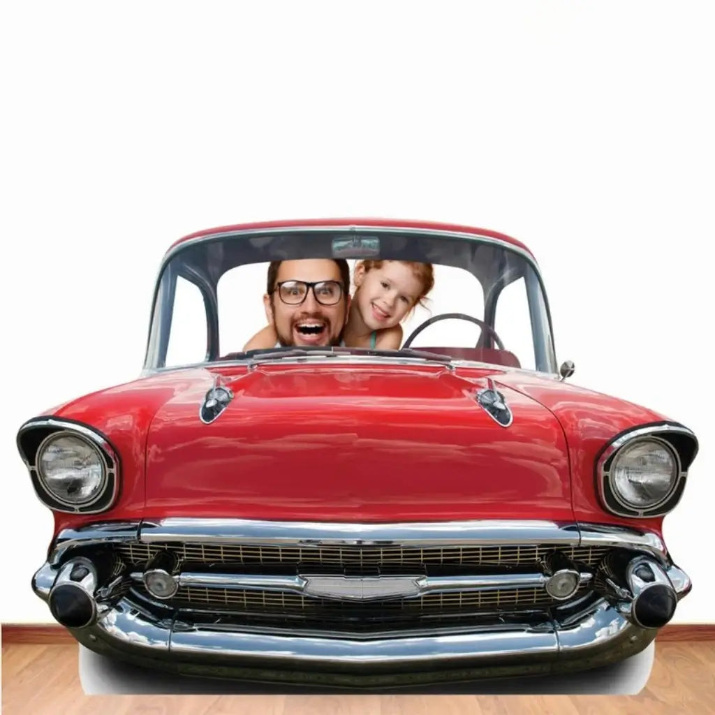 Retro red car cardboard photo prop for diner parties