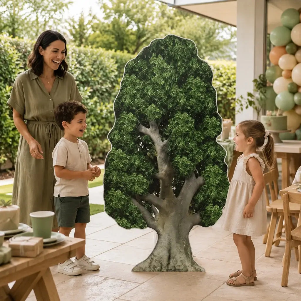 Tree cardboard cutout photo booth and event backdrop