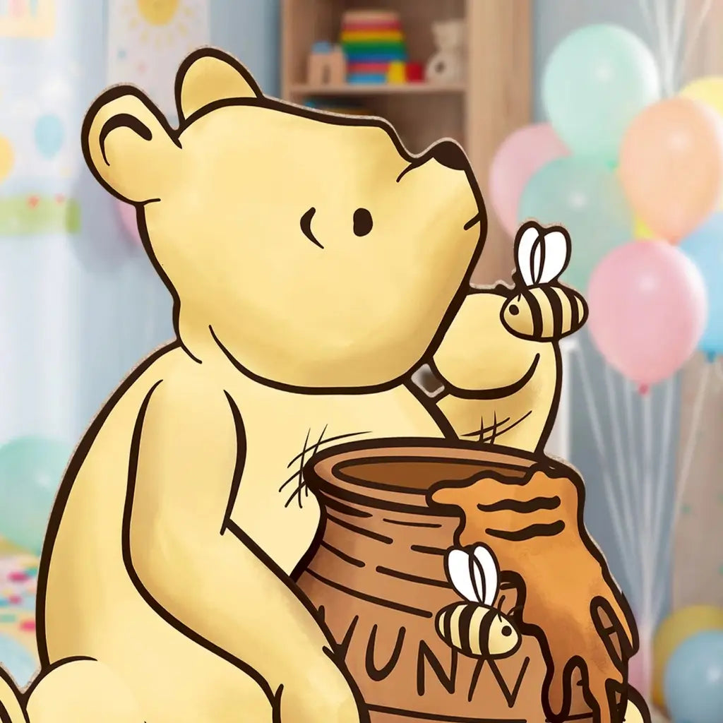 Winnie the Pooh baby shower cardboard decorations with Pooh and friends